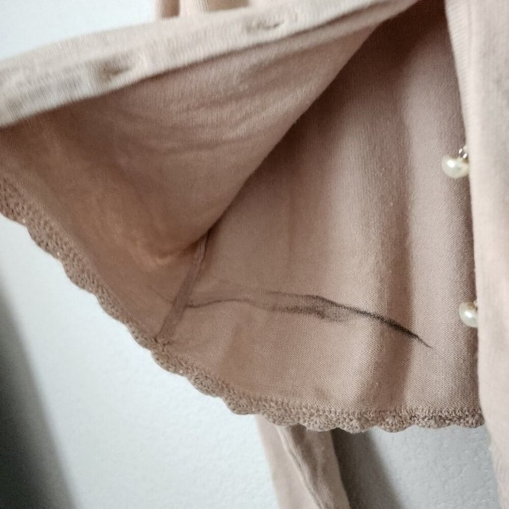 Y2K Coquette Cream Knit Cardigan Top with Floral Beading Pearls Sequins M - Picture 9 of 11